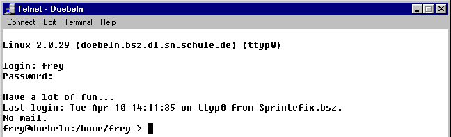 Beispiel einer Telnetsitzung