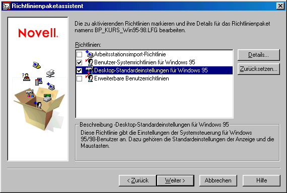 Auswahl der zu aktivierenden Richtlinien
