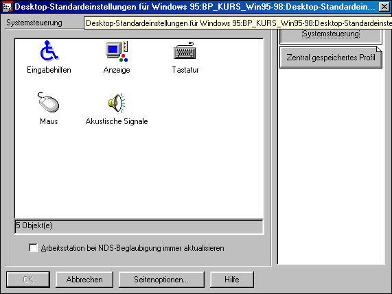 Die Desktop-Standardeinstellungen