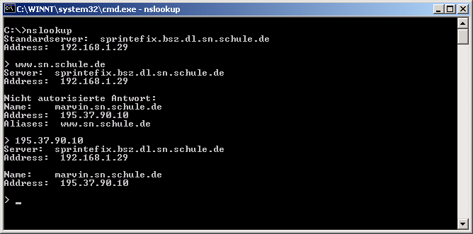 Konsolenbefehl nslookup